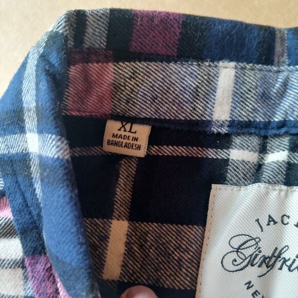 Jachs Girlfriend Blue Purple Plaid Soft Flannel Shirt Size XL Long Sleeve Hike - Picture 4 of 11